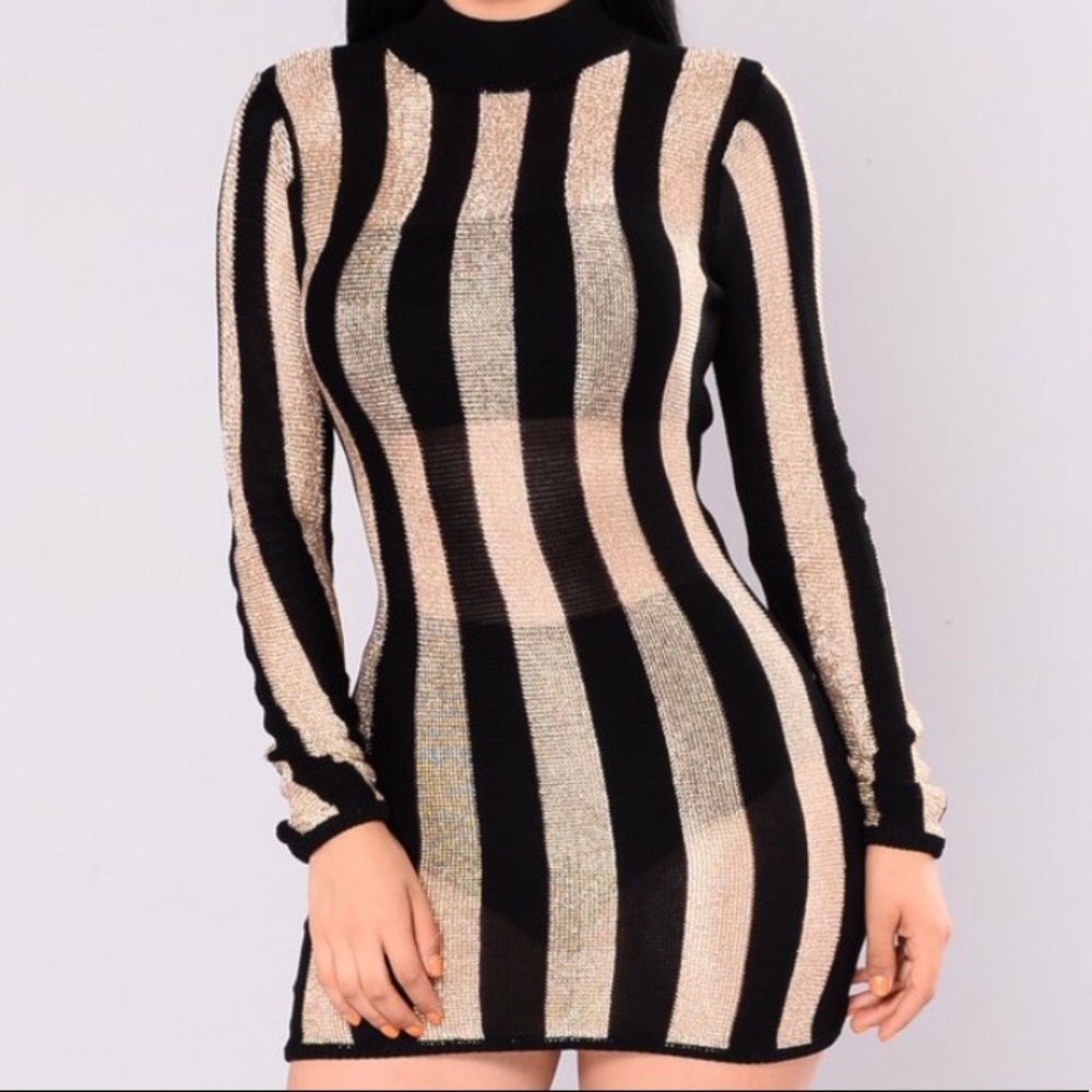 SOLD “”Gold and black sheer sweater dress